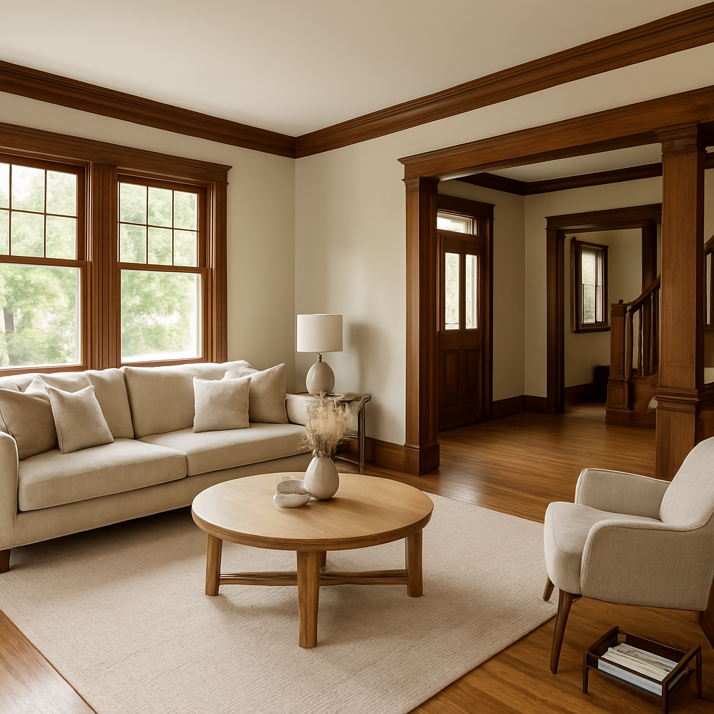Refinished hardwood flooring in a historic Lakewood, Ohio colonial home