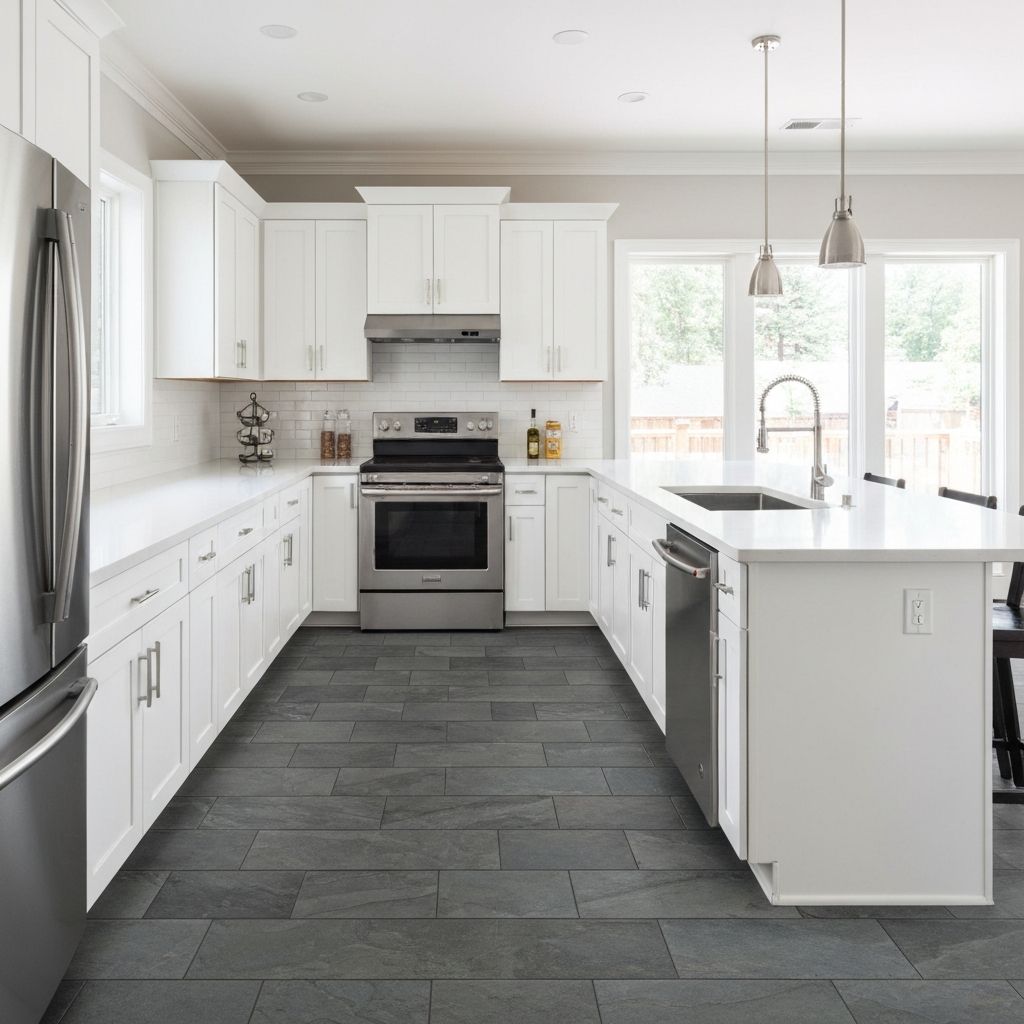 Tile-look luxury vinyl flooring in a North Royalton, Ohio home